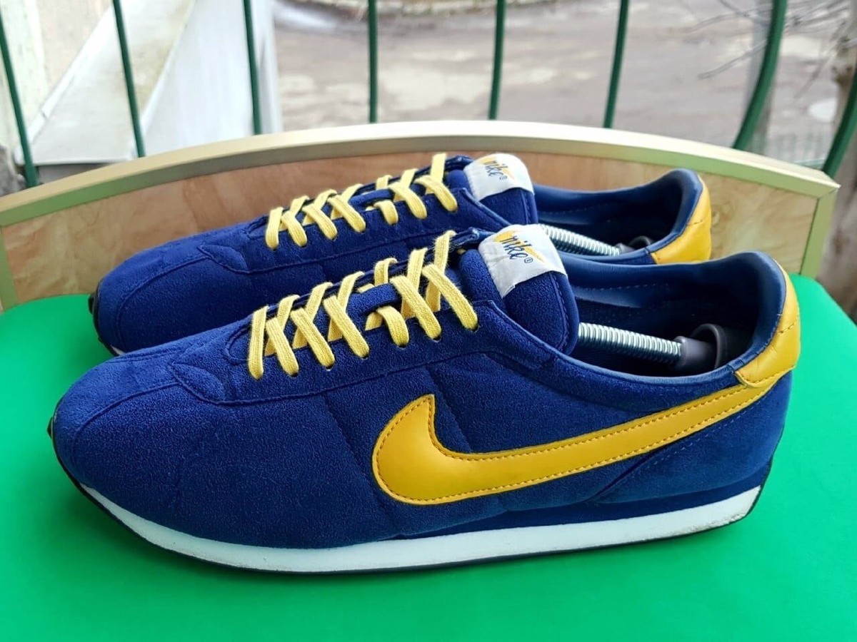 90’s NIKE WAFFLE TRAINER US8 箱Dead Stock MINT! VTG Nike Mens Waffle Trainer Sneaker Blue Yellow 80s 90s