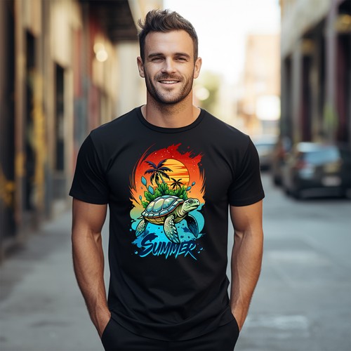 Summer_75 t-shirt - Hilarious Turtle and Palm Tree feel! Funny Unisex Printed De - Picture 9 of 46