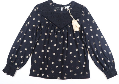FAT FACE KITTY FLORAL DOT LACE LONG SLEEVE BLOUSE TOP - BLACK 977259 WOMEN UK8