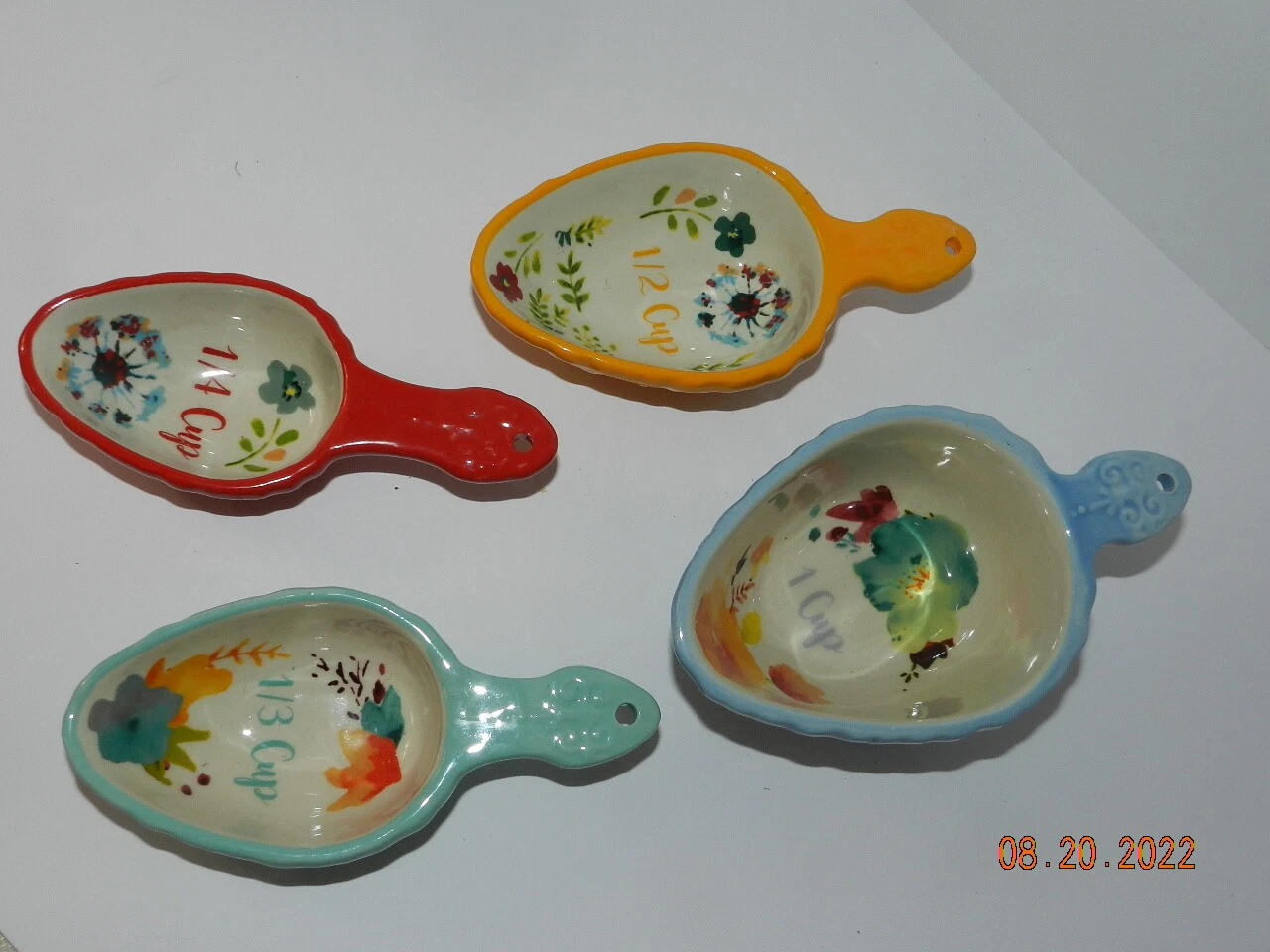 Pioneer Woman Willow Ceramic Measuring Scoops - Set of 4 - Floral Embossed