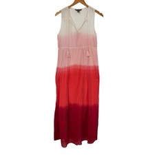 Tommy Bahama Womens V-Neck Maxi Dress Sz Small Ombre Pink Red Sleeveless Lined