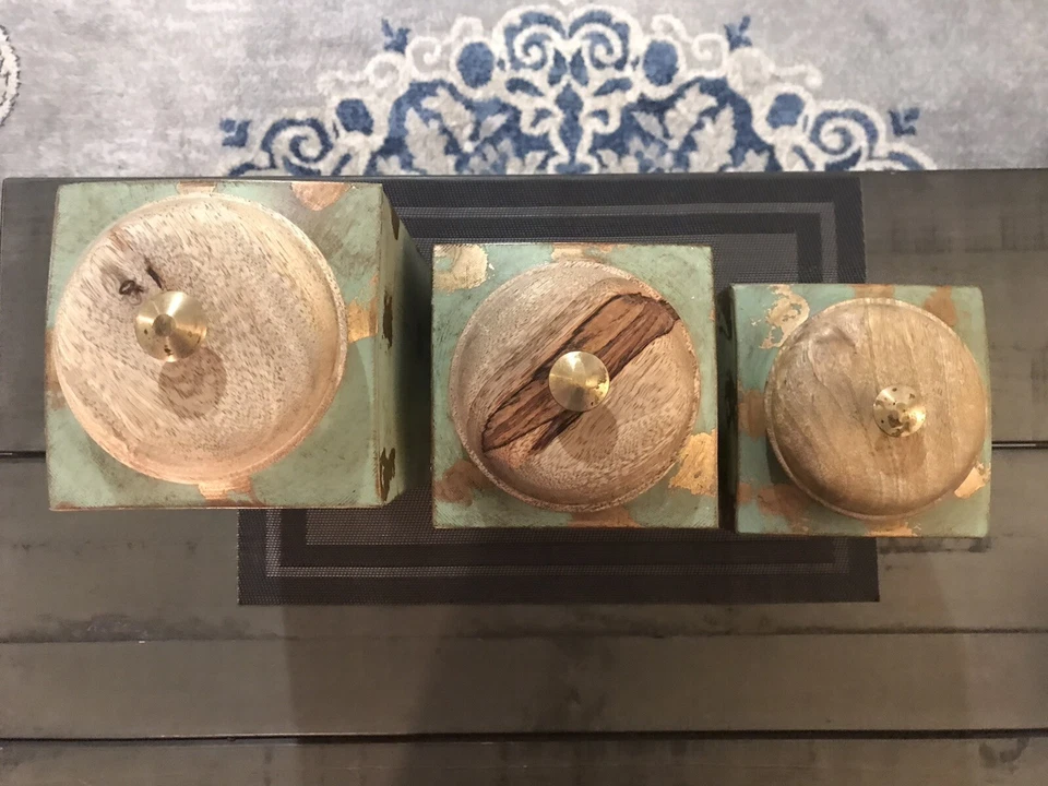 Botes de granja IMAX [Juego de 3] tapas de madera hechas a mano DECORACIÓN SEGURA PARA ALIMENTOS NUEVO SIN ETIQUETAS 🔥🔥 Foto 3 de 4