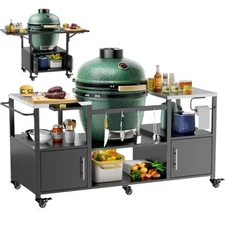 Grill Table BBQ Grill Cart w/ Storage for Big Green Egg Style Kamado Joe Jr