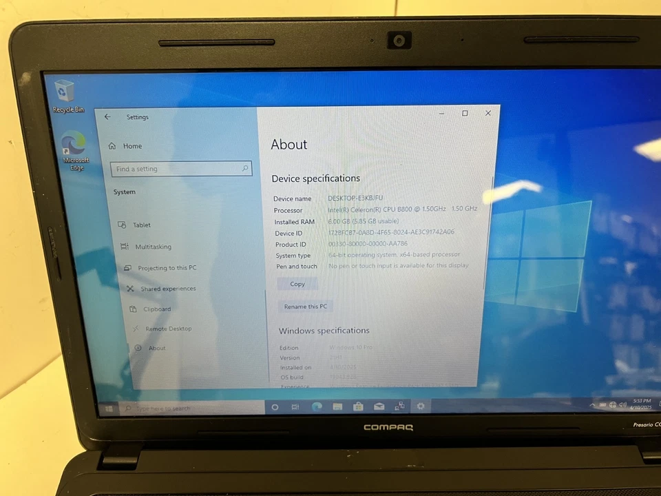 Compaq CQ57 Intel Celeron B800 @1.5 GHz 6GB RAM 320GB HDD WIN 10 Pro por favor LEER Foto 4 de 4