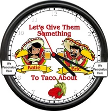 Let's Give Them Something To Taco About Your Name Bell Peppers Sign Wall Clock
