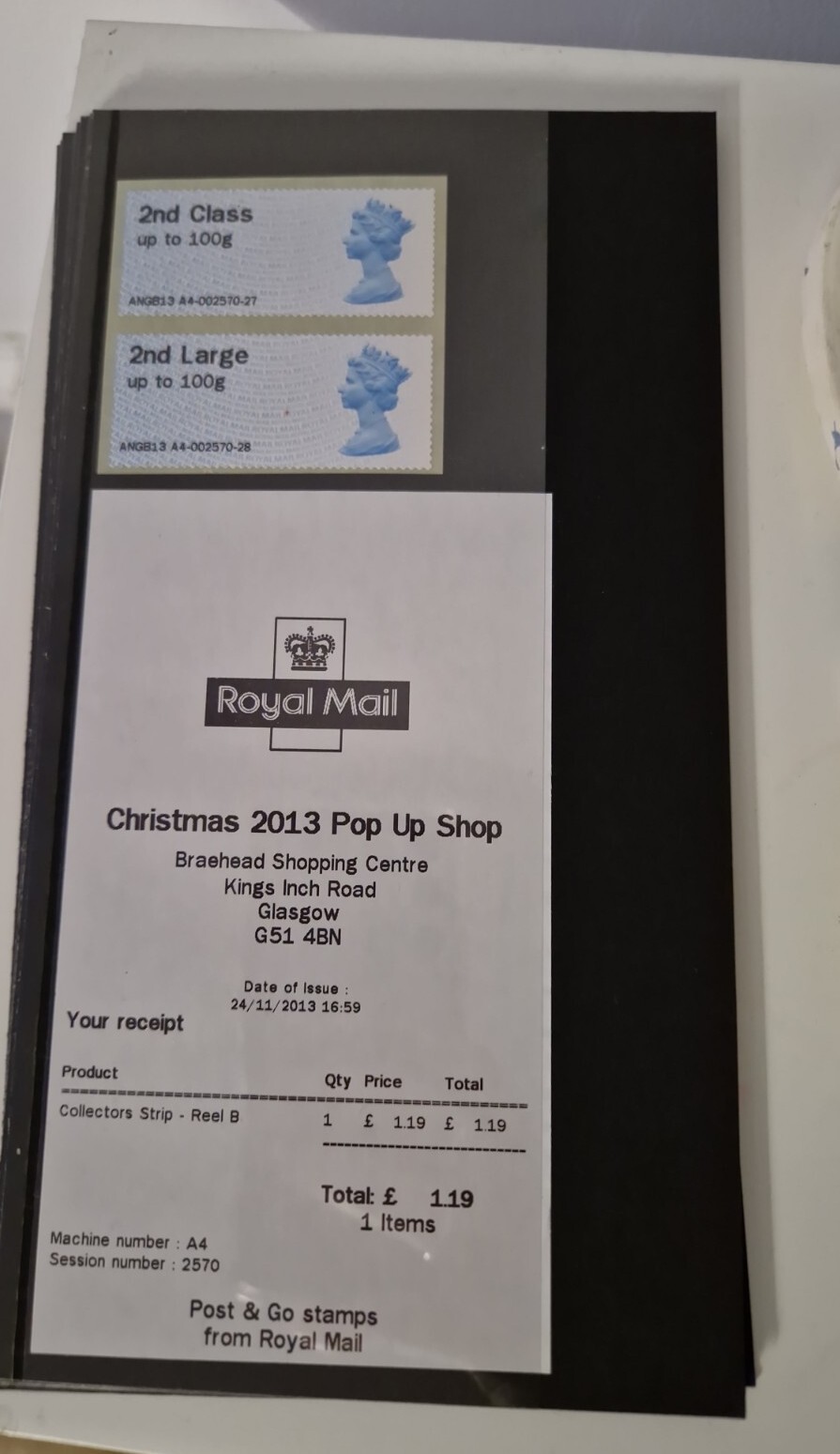 Estampillas de correo real, tira de coleccionistas, tienda emergente de Navidad 2013, correo y marcha