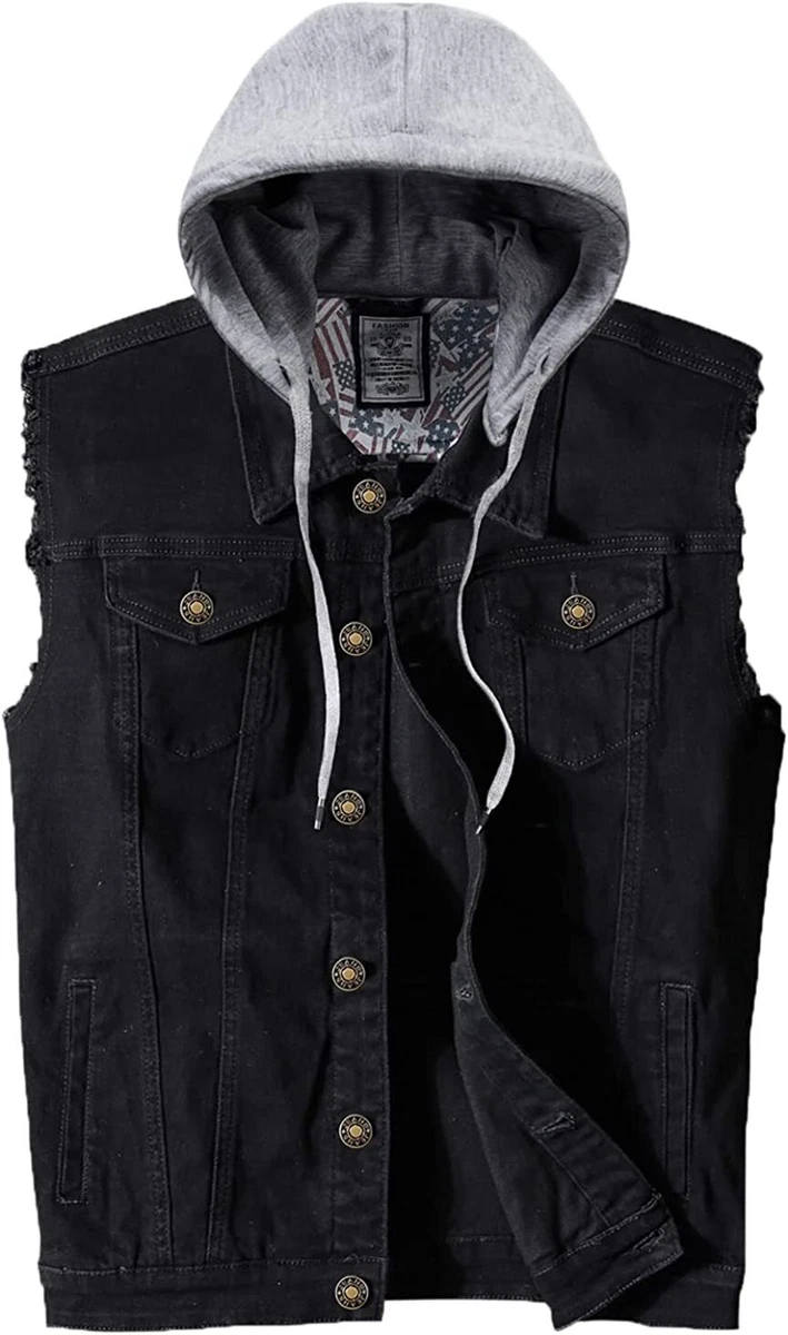Heihuohua Menu0026#039;s Hooded Denim Vest Classic Stretchy Trucker Sleeveless  Jean Jacke | eBay