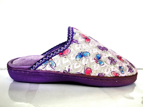 Zapatillas de estar en casa lila con purpurina y mariposas suela Español | eBay