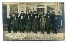 Berlin NY, Fire Department, men, badges, store, RPPC postcard, Rensselaer County