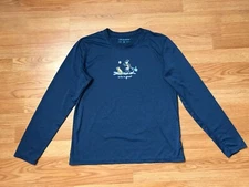 Life Is Good Active Performance Shirt Womens M Blue Paddle Board Dog Polyester