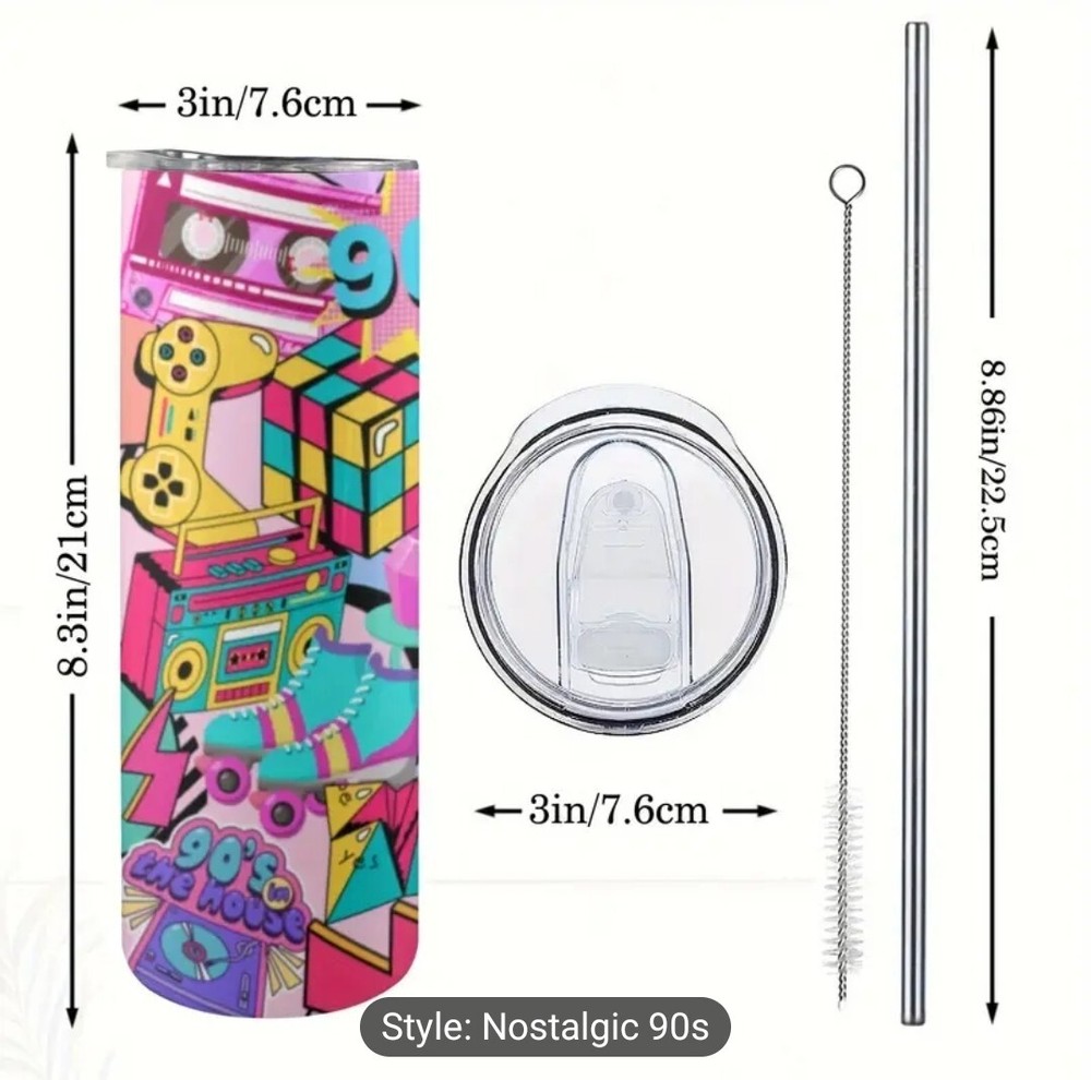 20oz 90s Nostalgia Tumbler with Lid and Straw – Super Cool Gift