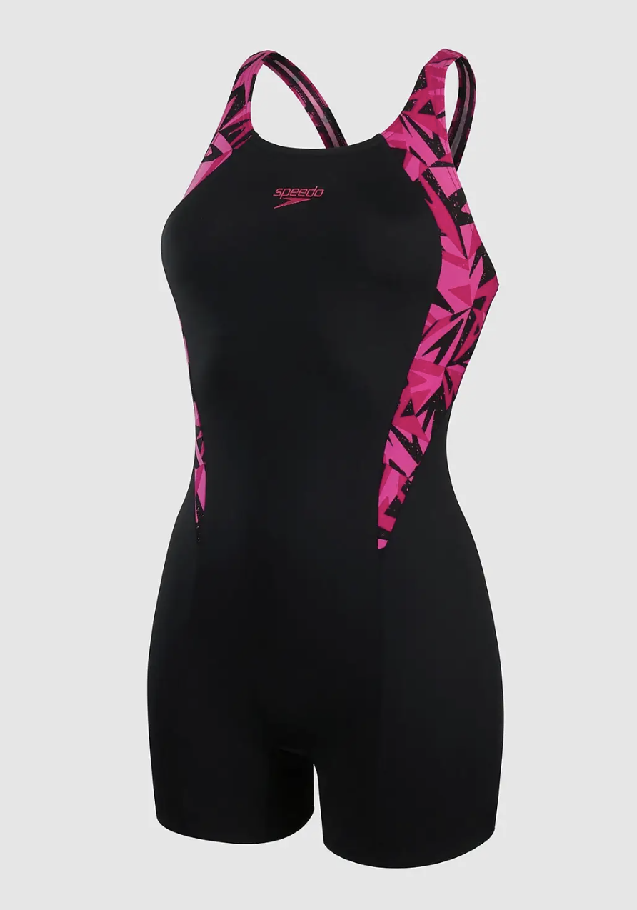 SPEEDO Women's Hyperboom Splice Legsuit Swimsuit Black/Pink 812305G720