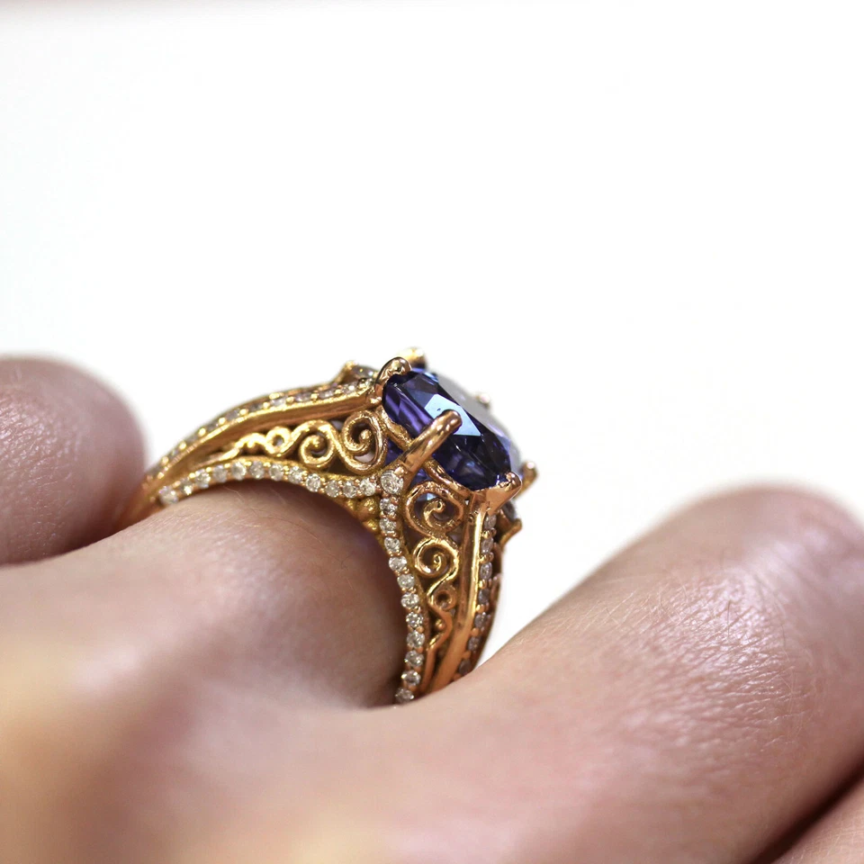 5.5 ctw Natural Tanzanite & Diamond Solid 14k Rose Gold Engraved Engagement Ring - Image 4 of 4