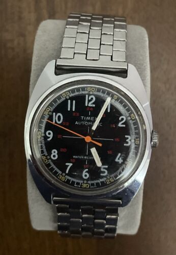 RARE Vintage 1970's Timex Military Viscount Crosshair Automatic Watch Runs Great