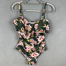 Kona Sol Bathing Suit Womens Large Tropical Floral Fully Lined One Piece Swim