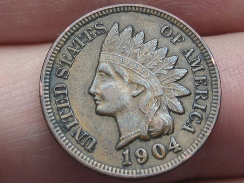 1904 Indian Head Cent Penny, AU Details- Nearly 4 Diamonds