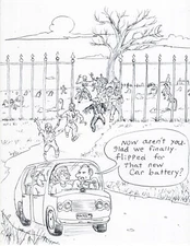 art work original pencil drawing 11 x 7 comic funny zombie .