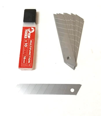 TOP TOOLS 10 X LAME DI RICAMBIO PER TAGLIERINO CUTTER 18 mm LAMA PROFESSIONALE ACCIAIO