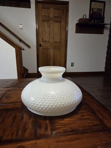 Vintage White Hobnail Milk Glass Lamp Shade - 10" Fitter - Ornate Texture