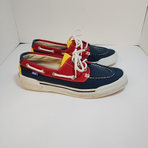 Vintage Keds Boat Shoes Size 7.5M Blue Red Yellow Colorblock Canvas Lace Up - Picture 3 of 10
