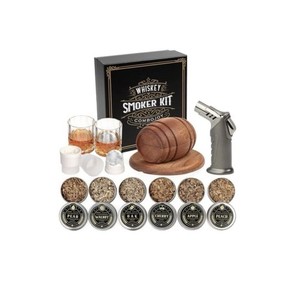 Combojoy Whiskey Smoker Kit Cocktail Gift Set w/ 2 Glasses 6 Wood Chips