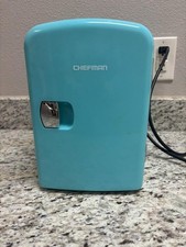 Chefman Portable 6-Can Mini Fridge RJ48-Blue Hot/Cold 12V & 120V EUC Compact Coo