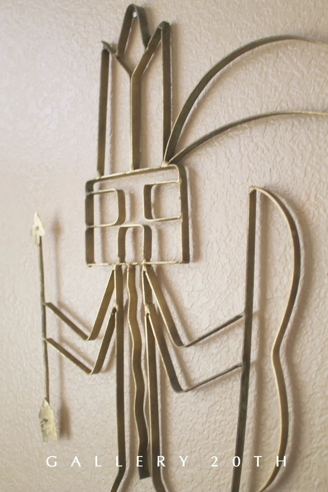 APACHE WARRIOR! ESCULTURA DE PAREDE MODERNISTA! ARTE DE METAL INDIANO BRUTALISTA ORIGINAL VINTAGE - Imagem 2 de 4