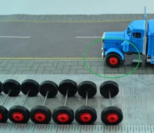 10X Single RED Wheel Sets w/ Tires for Tractor Unit Trucks 1/87 HO (HO5497)
