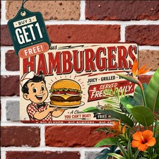 Classic Hamburger Sign Retro Diner Food Decor Metal Tin Wall Plaque Art