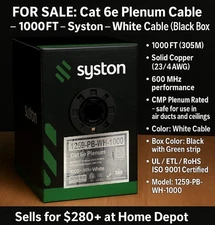 Cat 6e Plenum Cable – 1000FT – Syston – White Cable (Black Box)