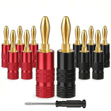 Banana Plugs, Solderless 24K Gold Plated 4Mm Speaker Wire Connectors 6 Pairs