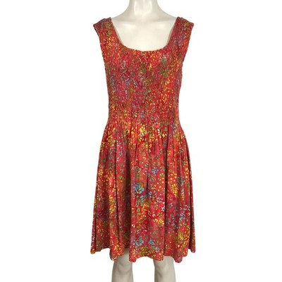 GO FISH - WOMEN MEDIUM - RED SLEEVELESS ROUND NECK STRETCH TOP FIT & FLARE DRESS