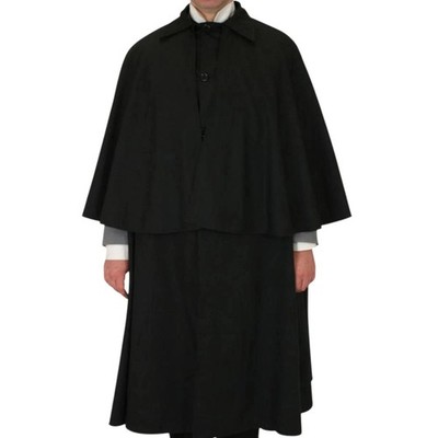 Men's Inverness Black Wool Cape Coat Halloween Steampunk Long Duster Cape Coat