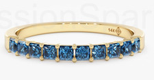 1ct Princess Natural London Blue Topaz Half Eternity Band 14K SOLID Yellow Gold