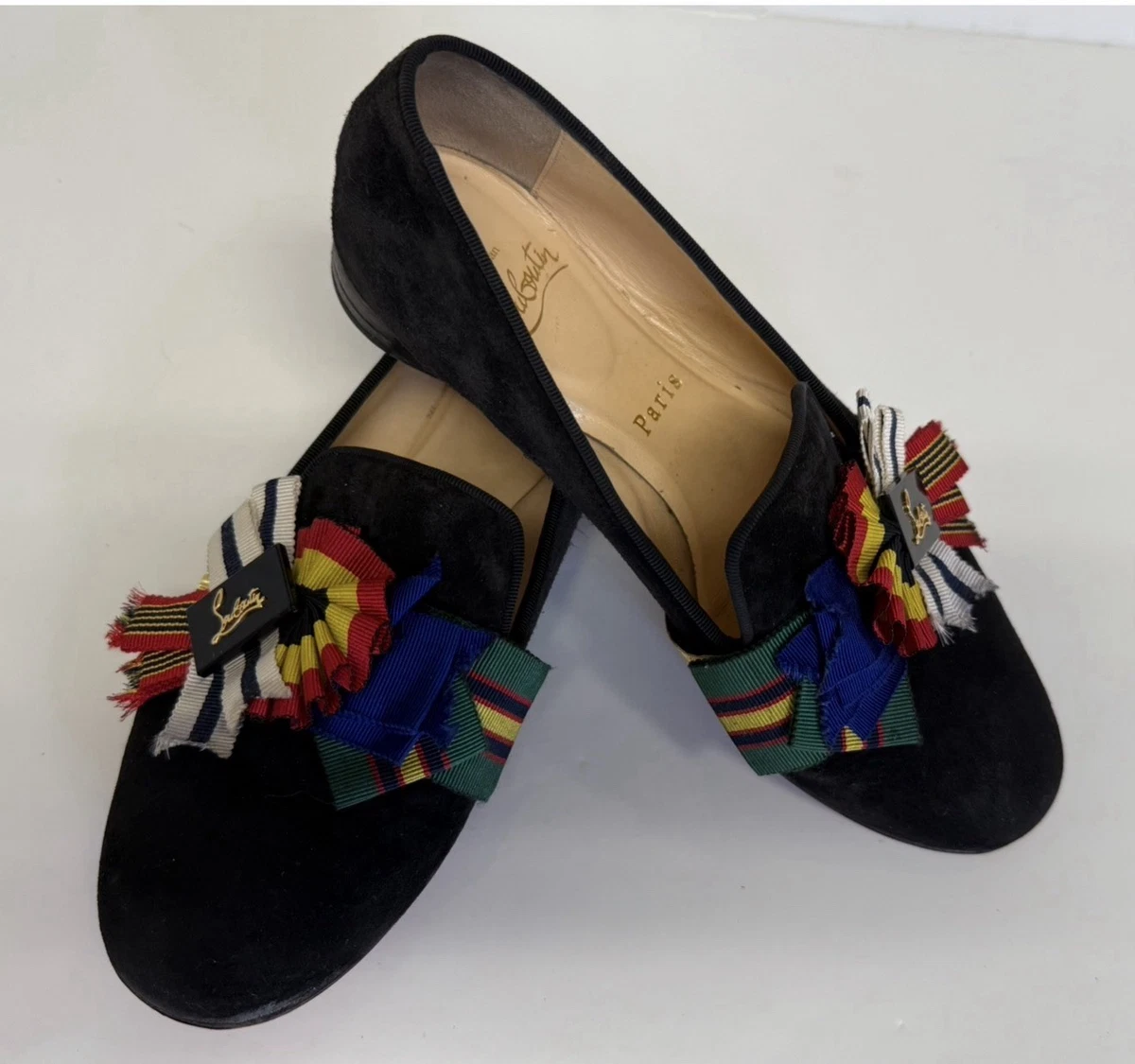 NIB Christian Louboutin Nanou orlato espadrille and suede Black and Gold Loafers Christian Louboutin | Nanou Orlato Donna floral espadrilles  main image 2