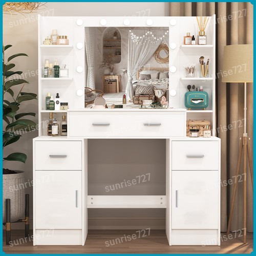 Bedroom Vanity Desk with Large LED Makeup Mirror Dressing Table with Drawers - Picture 7 of 8