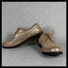 Vintage Hush Puppies Womens Moc Toe Oxford Shoes Size 8 Taupe Beige Suede Sheen