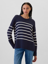 Women s Gap 70 24/7 Navy Split-Hem Crew Neck Oversize Cotton Knit Sweater NWT