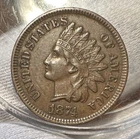 1874 Indian Head Cent AU About Uncirculated