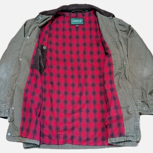 Orvis Mens Barn Chore Coat Jacket Brown Corduroy Collar Flannel Lined Size M