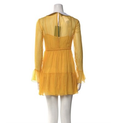 Gucci Yellow Sheer Chiffon Mini Dress w/ White Collar Ruffle Zip Long  Sleeve 38 | eBay