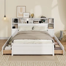 Twin Full Size Platform Bed with Storage Bookcase Headboard All-in-One Wall Beds