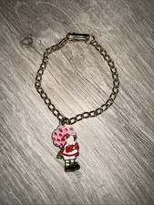 Vintage Gold tone Strawberry Shortcake Charm Chain Bracelet Signed AGC 1980