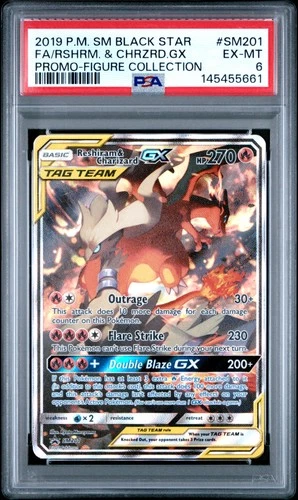 2019 POKEMON SM FIGURE COLLECTION #SM201 FULL ART/RESHIRAM & CHARIZARD GX PSA 6