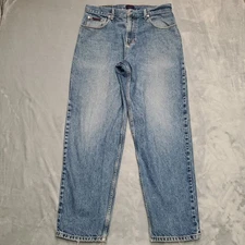 Vintage Tommy Hilfiger Jeans Mens 34x32 Faded Blue Denim Relaxed Loose Retro Y2K