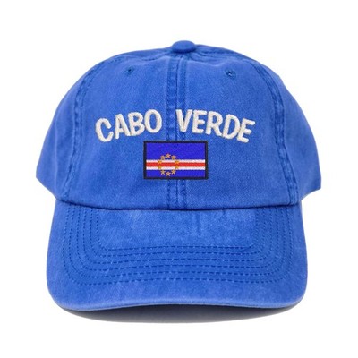 Cabo (Cape) Verde flag embroidered cap hat, National soccer football hat (blue)