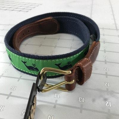 Preston Jungen Gürtel Einheitsgröße Grün Wal Ripsband Navy Web Leder Canvas USA
