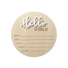 Baby Announcement Sign, 5.9 Inch Wooden Hello World Newborn Birth Announcement