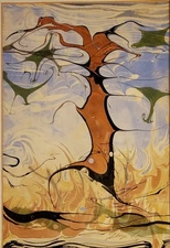 Vintage Colorful Surreal Framed Abstract Ebru Watercolor Painting Signed c. 1980