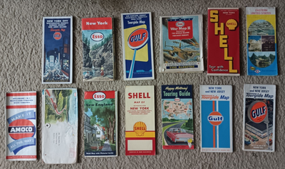 #ad Lot of 13 Old Gas Station Maps— Gas Oil ESSO SHELL AMOCO etc MAKE AN OFFER $24.95